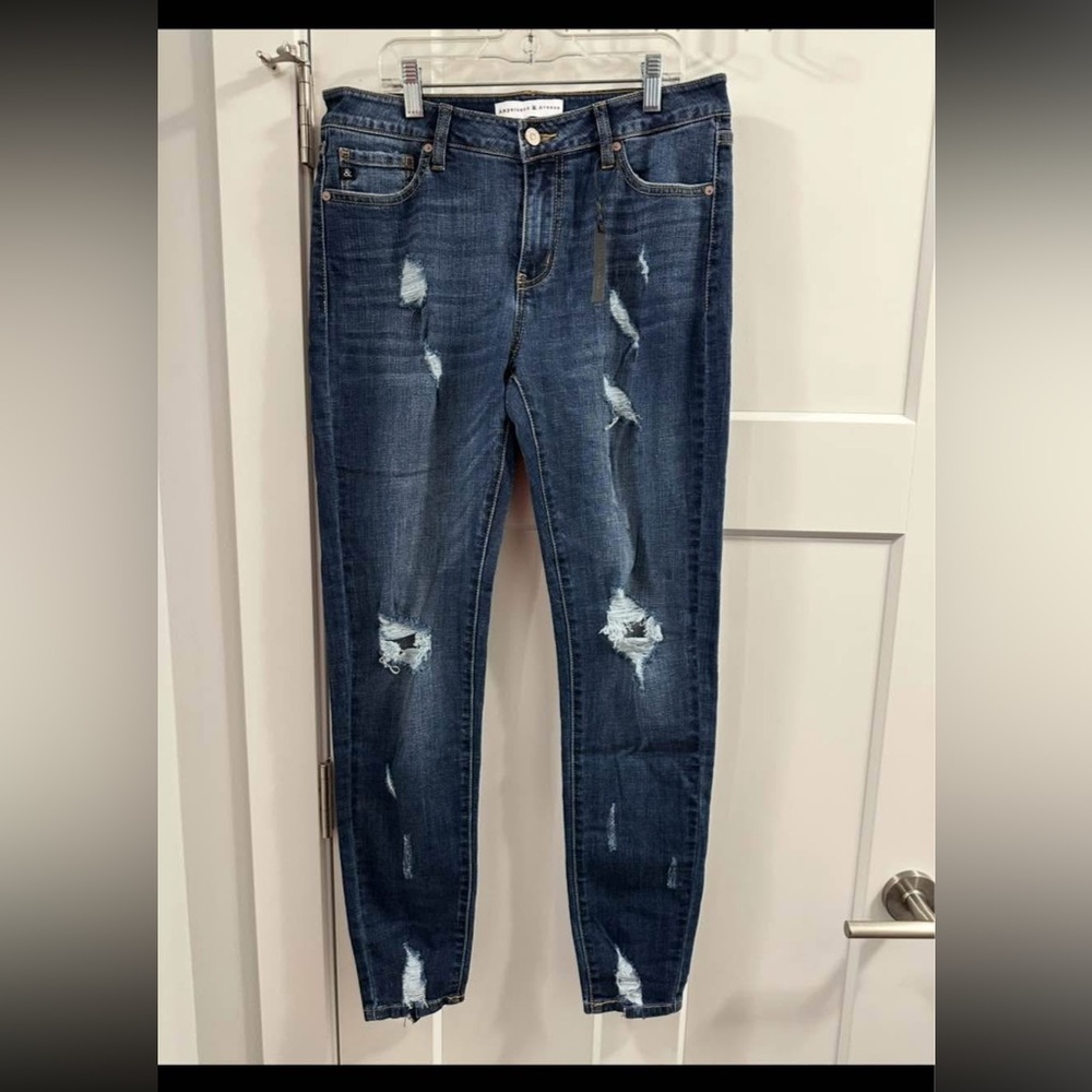 AMPERSAND AVE Dark Blue Distressed Skinny Jeans